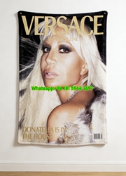 Versace Black Gold Donatella Versace Magazine Cover Print Flannel Sofa Throw Blanket IMG_1531